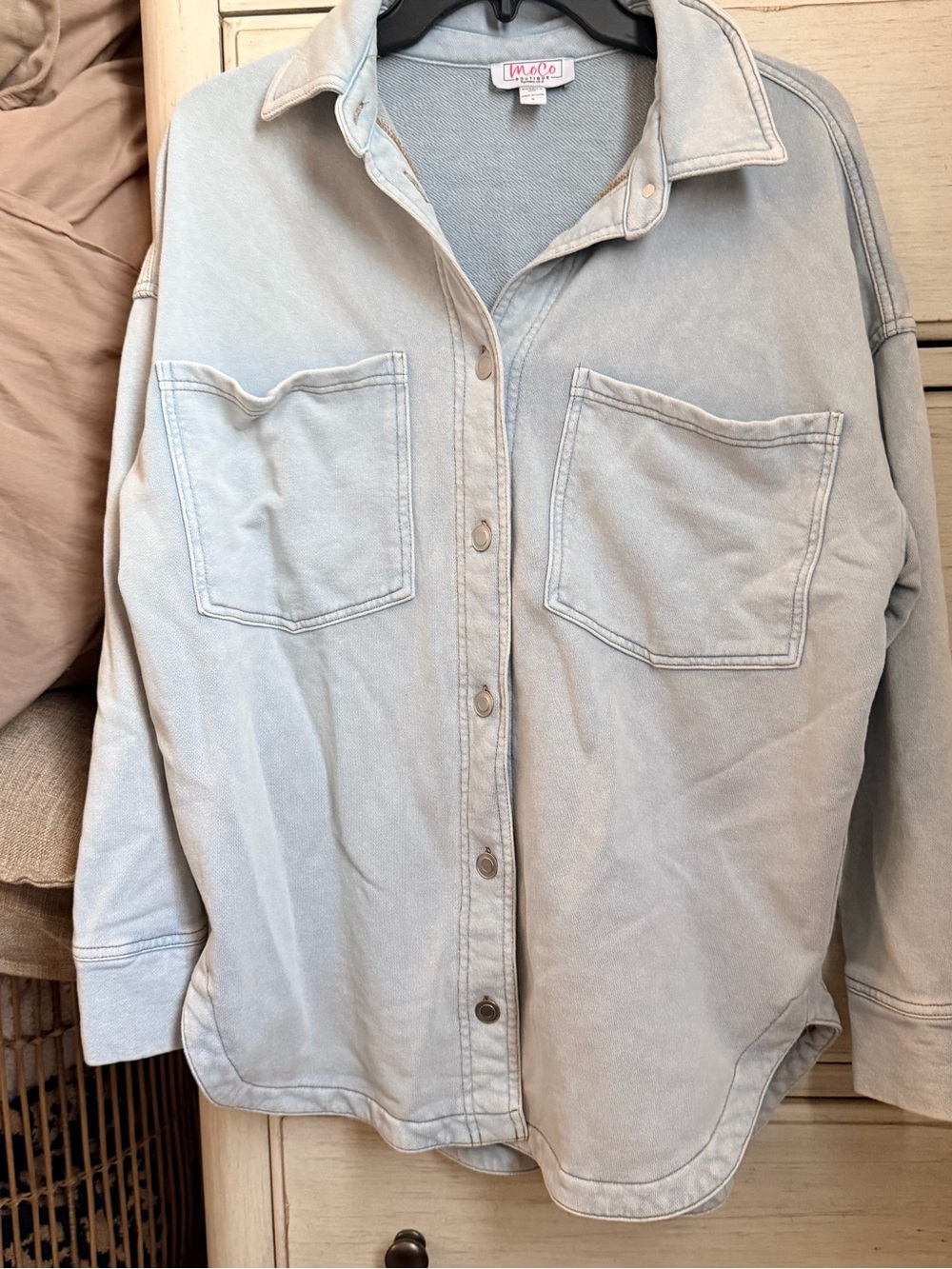 Light Jean Wash Oversized Button-Up Shirt Jacket